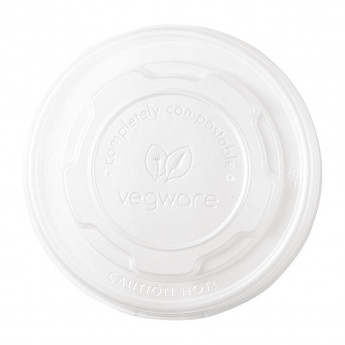 Vegware Compostable Hot Food Pot Flat Lids 170ml / 6oz and 230ml / 8oz - Click to Enlarge
