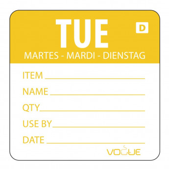Vogue Dissolvable Day of the Week Labels Tuesday (Pack of 250) - Click to Enlarge