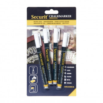 Securit 2mm Liquid Chalk Pens White (Pack of 4) - Click to Enlarge