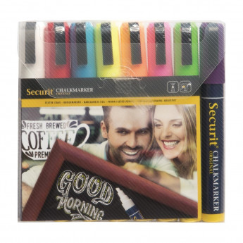 Securit Chalkmaster 6mm Liquid Chalk Pens Assorted Colours (Pack of 8) - Click to Enlarge