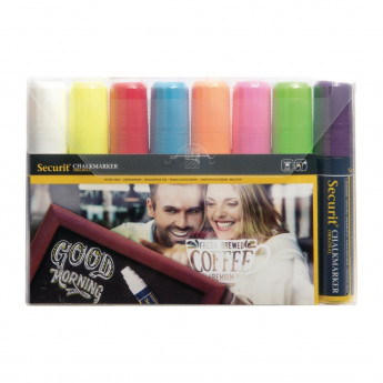 Securit Chalkmaster 15mm Liquid Chalk Pens Assorted Colours (Pack of 8) - Click to Enlarge