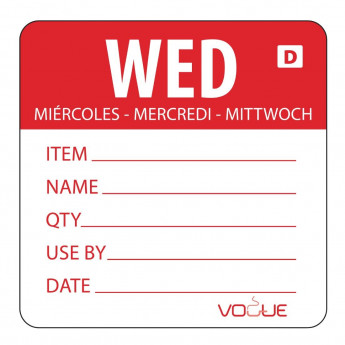 Vogue Dissolvable Day of the Week Labels Wednesday (Pack of 250) - Click to Enlarge