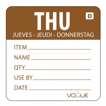 Vogue Dissolvable Day of the Week Labels Thursday (Pack of 250) - Click to Enlarge