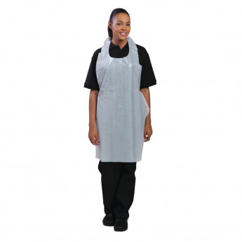 Disposable Polythene Bib Aprons 14.5 Micron White (Pack of 100) - Click to Enlarge