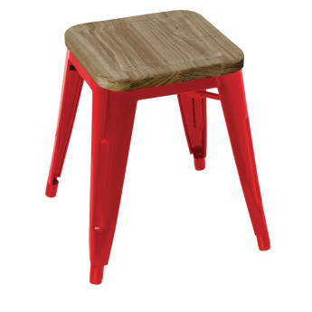 Bolero Bistro Low Stools with Wooden Seat Pad Red (Pack of 4) - Click to Enlarge