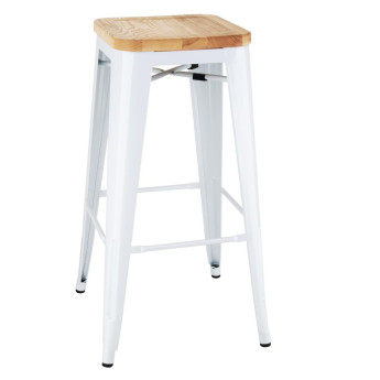 Bolero Bistro High Stools with Wooden Seatpad White (Pack of 4) - Click to Enlarge