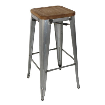 Bolero Bistro High Stools with Wooden Seat Pad Galvanised Steel (Pack of 4) - Click to Enlarge