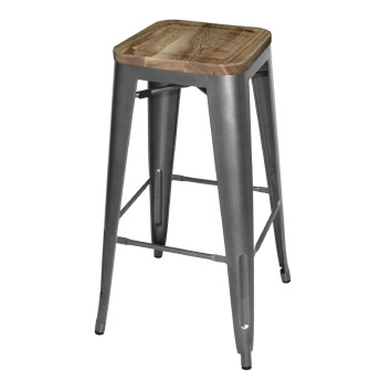 Bolero Bistro High Stools with Wooden Seat Pad Gun Metal (Pack of 4) - Click to Enlarge