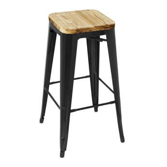 Bolero Bistro High Stools with Wooden Seat Pad Black (Pack of 4) - Click to Enlarge