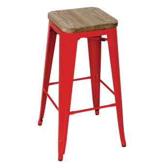 Bolero Bistro High Stools with Wooden Seat Pad Red (Pack of 4) - Click to Enlarge