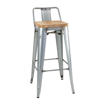 Bolero Bistro Backrest High Stools with Wooden Seat Pad Galvanised Steel (Pack of 4) - Click to Enlarge