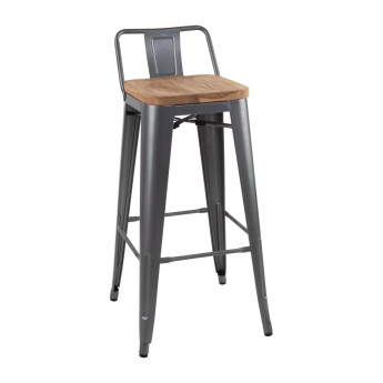 Bolero Bistro Backrest High Stools with Wooden Seat Pad Gun Metal (Pack of 4) - Click to Enlarge