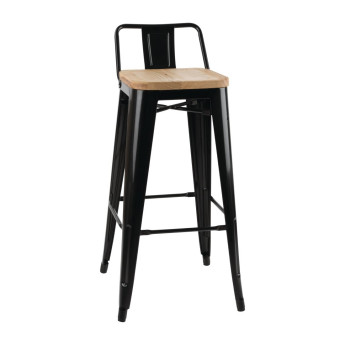Bolero Bistro Backrest High Stools with Wooden Seat Pad Black (Pack of 4) - Click to Enlarge