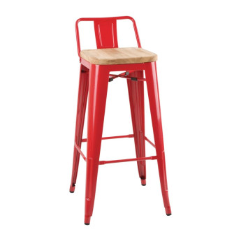 Bolero Bistro Backrest High Stools with Wooden Seat Pad Red (Pack of 4) - Click to Enlarge