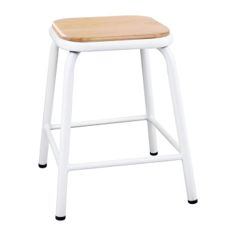 Bolero Cantina Low Stools with Wooden Seat Pad White (Pack of 4) - Click to Enlarge