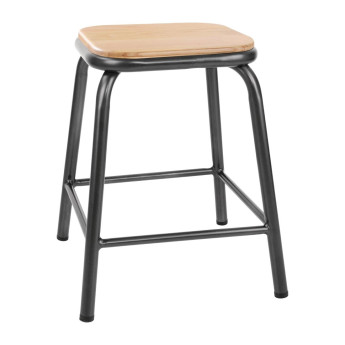 Bolero Cantina Low Stools with Wooden Seat Pad Metallic Grey (Pack of 4) - Click to Enlarge