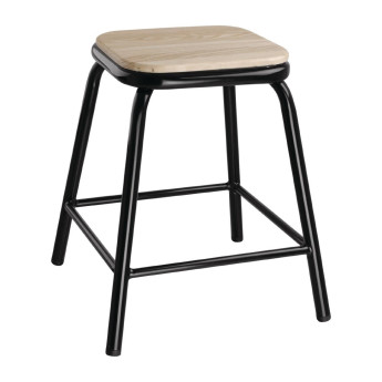 Bolero Cantina Low Stools with Wooden Seat Pad Black (Pack of 4) - Click to Enlarge