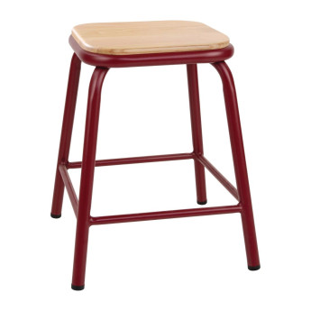 Bolero Cantina Low Stools with Wooden Seat Pad Wine Red (Pack of 4) - Click to Enlarge