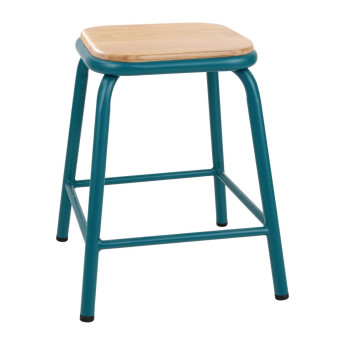 Bolero Cantina Low Stools with Wooden Seat Pad Teal (Pack of 4) - Click to Enlarge