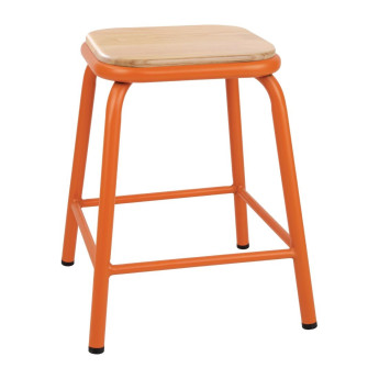 Bolero Cantina Low Stools with Wooden Seat Pad Orange (Pack of 4) - Click to Enlarge