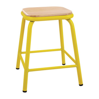 Bolero Cantina Low Stools with Wooden Seat Pad Yellow (Pack of 4) - Click to Enlarge