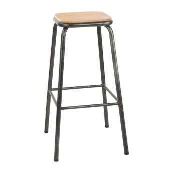Bolero Cantina High Stools with Wooden Seat Pad Metallic Grey (Pack of 4) - Click to Enlarge
