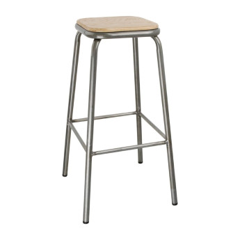 Bolero Galvanised Steel High Stools with Wooden Seatpad (Pack of 4) - Click to Enlarge