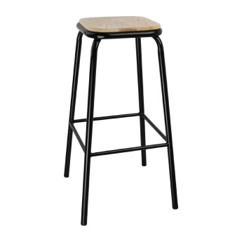 Bolero Cantina High Stools with Wooden Seat Pad Black (Pack of 4) - Click to Enlarge