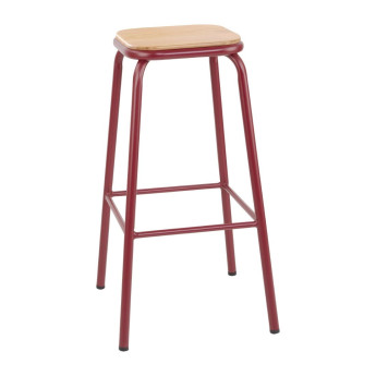 Bolero Cantina High Stools with Wooden Seat Pad Wine Red (Pack of 4) - Click to Enlarge