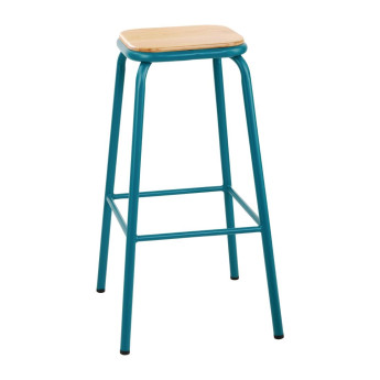 Bolero Cantina High Stools with Wooden Seat Pad Teal (Pack of 4) - Click to Enlarge
