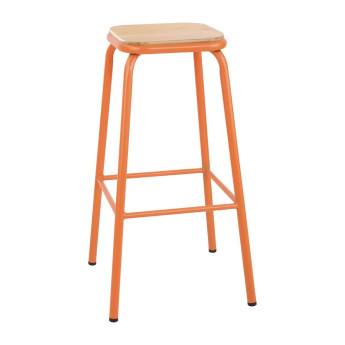 Bolero Cantina High Stools with Wooden Seat Pad Orange (Pack of 4) - Click to Enlarge