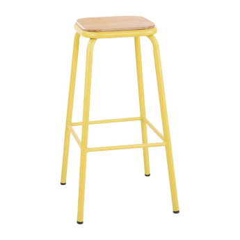 Bolero Cantina High Stools with Wooden Seat Pad Yellow (Pack of 4) - Click to Enlarge