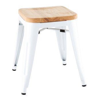 Bolero Bistro Low Stools with Wooden Seatpad White (Pack of 4) - Click to Enlarge