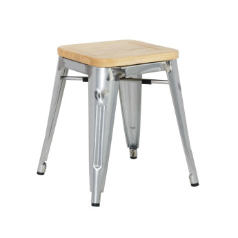 Bolero Bistro Low Stools with Wooden Seat Pad Galvanised Steel (Pack of 4) - Click to Enlarge
