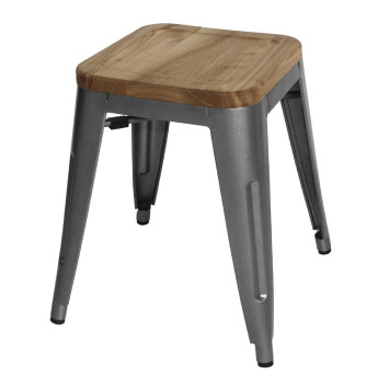 Bolero Bistro Low Stools with Wooden Seat Pad Gun Metal (Pack of 4) - Click to Enlarge