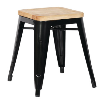 Bolero Bistro Low Stools with Wooden Seat Pad Black (Pack of 4) - Click to Enlarge