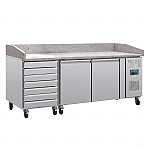 Polar U-Series Double Door Pizza Counter with Marble Top and Dough Drawers 290Ltr