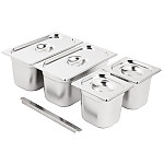 Vogue Stainless Steel Gastronorm Pan Set 1/3 and 2/3 with Lids