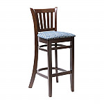 Manhattan Dark Walnut Bar Chair with Blue Diamond Padded Seat