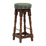 Classic Rubber Wood High Bar Stool with Green Diamond Seat (Pack of 2)