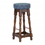 Classic Rubber Wood High Bar Stool with Blue Diamond Seat (Pack of 2)