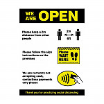 We Are Open Social Distancing Shop Guidance Poster A4 Self-Adhesive