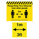 Please Keep Your Distance Social Distancing 1m and 2m Floor Graphic Bundle 400 x 300mm