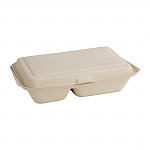 Fiesta Green Compostable Bagasse Two-Compartment Hinged Food Containers Natural Colour 253mm (Pack of 200)