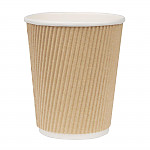 Fiesta Disposable Coffee Cups Ripple Wall Kraft 225ml / 8oz