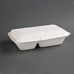 Fiesta Green Compostable Bagasse Hinged 2-Compartment Food Containers 253mm (Pack of 200)