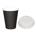 Special Offer Fiesta Recyclable Black 340ml Hot Cups and White Lids (Pack of 1000)