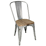 Bolero Bistro Side Chairs with Wooden Seat Pad Galvanised Steel (Pack of 4)