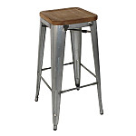 Bolero Bistro High Stools with Wooden Seat Pad Galvanised Steel (Pack of 4)