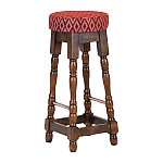 Classic Rubber Wood High Bar Stool with Red Diamond Seat (Pack of 2)